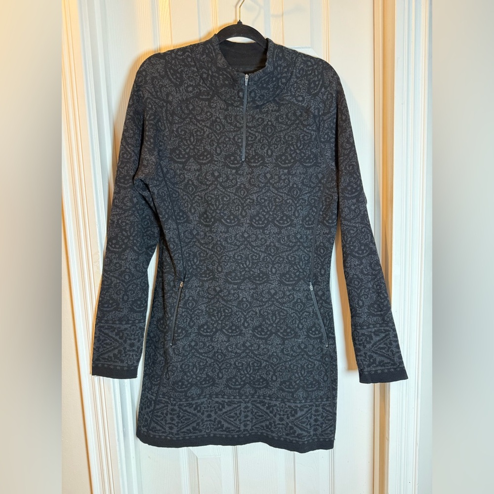 Cozy Cynthia Rowley Charcoal Patterned Long Sleeve Dress Zippered Pockets Size L